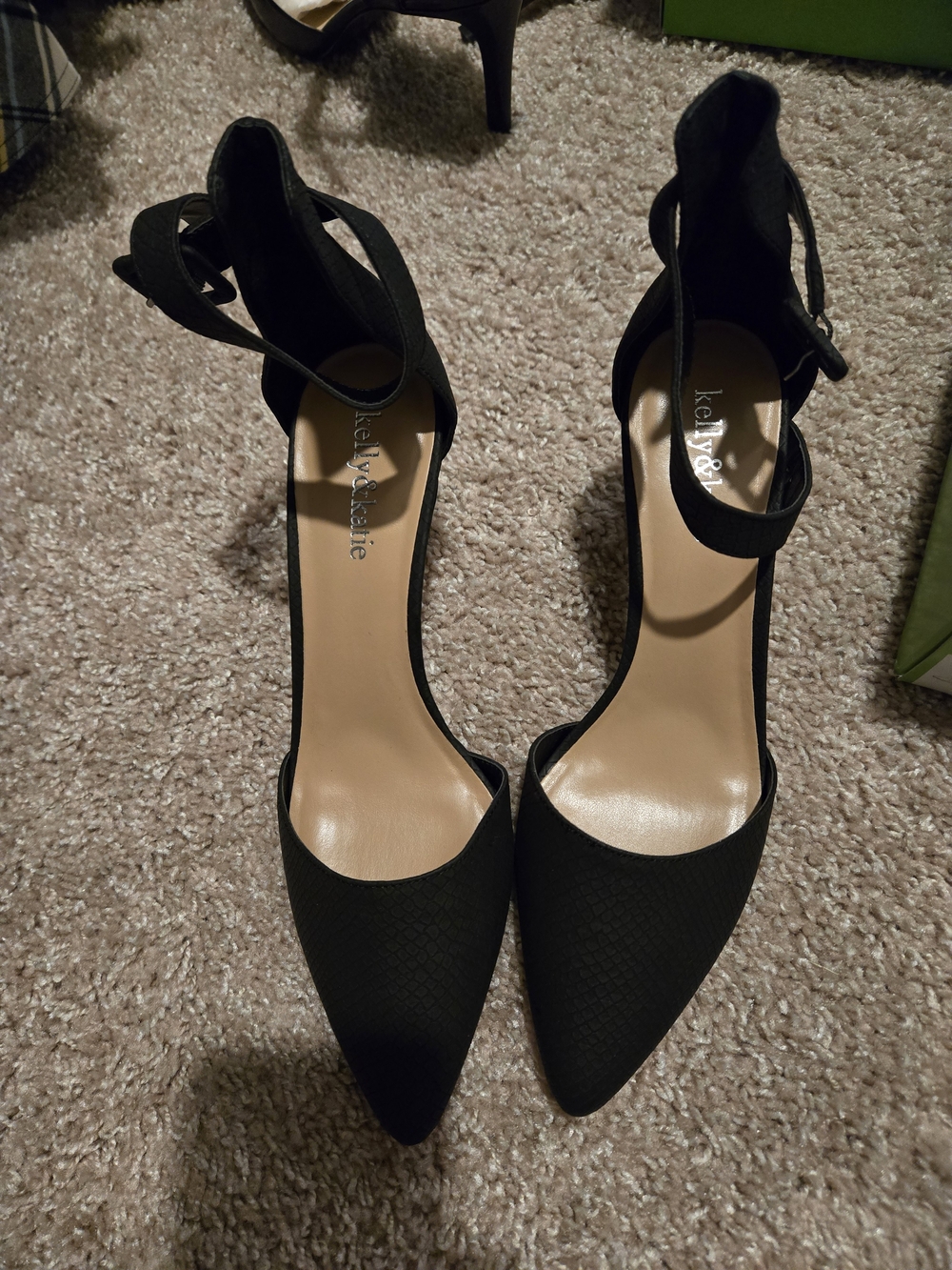 Kelly & Katie Black Pointed Ankle-Strap Heels